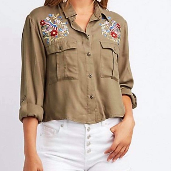 Charlotte Russe Tops - Charlotte Russe Embroidered Bird Button Down Top